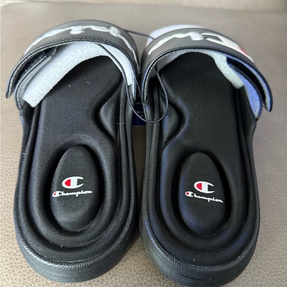 Champion Mega Slide Womens Slip On Sandals Black Split Script Size 8 NWT - Picture 3 of 8